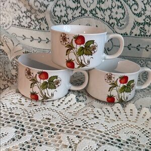 Ran Japan vintage Strawberry Floral Ceramic Coffee Mugs - Set of 3